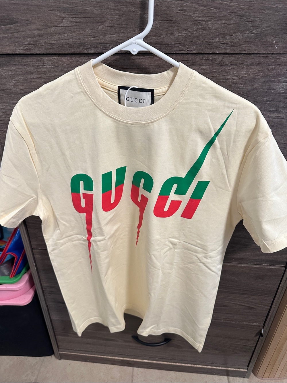 Cream Tee with Green & Red Drip Logo size M